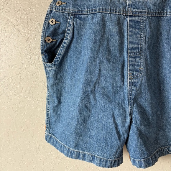 Vintage 90s B.U.M. Equipment Denim Short Overalls | Orange Mesh Lined | L - Picture 7 of 14